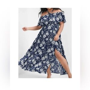 Floral Halter off-shoulder Maxi Dress. Size 12. NEW. Navy blue/white